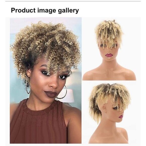 BUKOO Afro Ponytail Extension Hair With Bangs Blonde &‎ Brown 6”